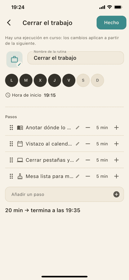 The Neurutina routine editor, with its steps, icons and durations